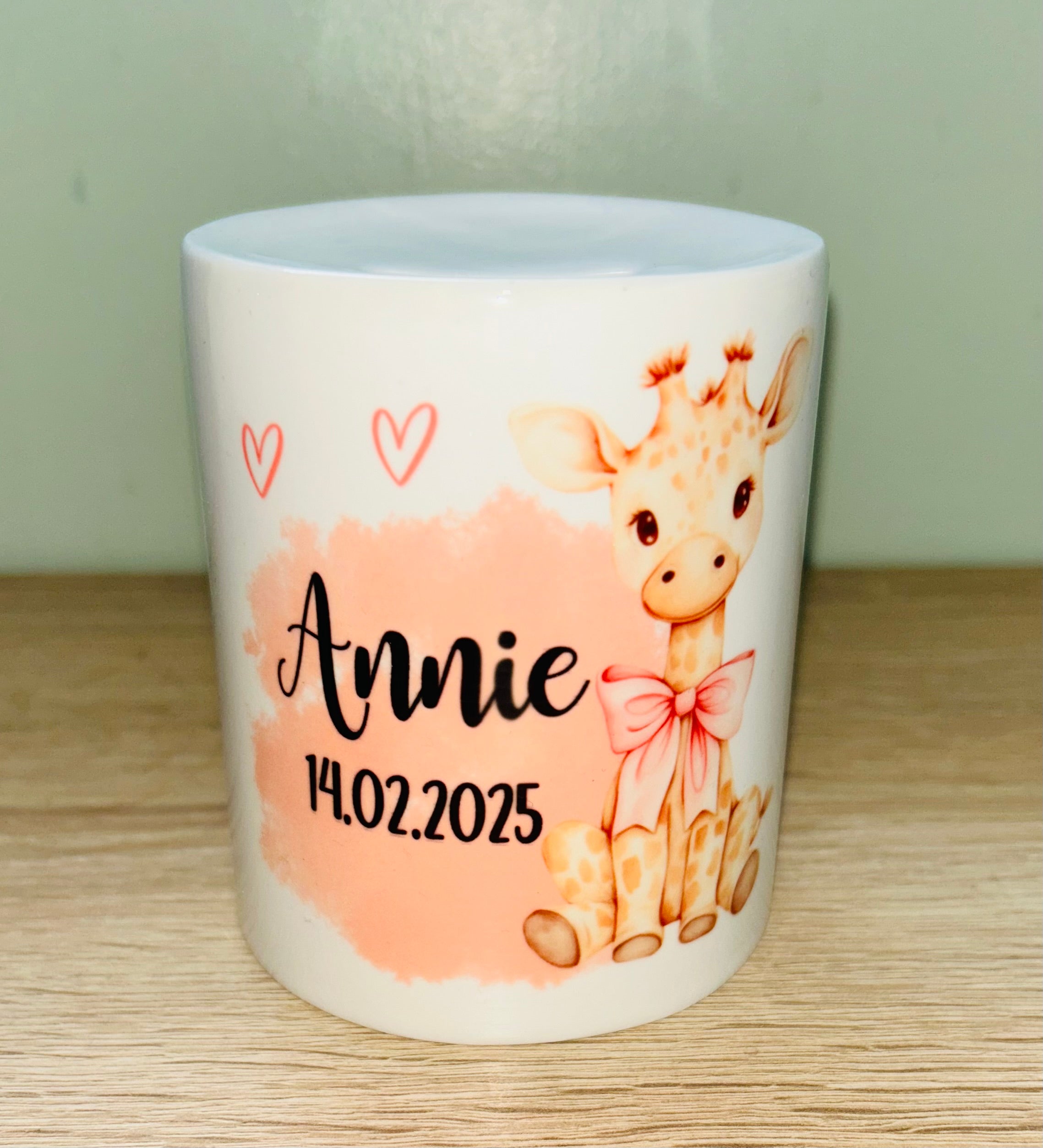 Giraffe Design Personalised Money Box, Piggy Bank, Birthday Gift, Baby gift, keepsake, Saving, bedroom/nursery decor, Ceramic