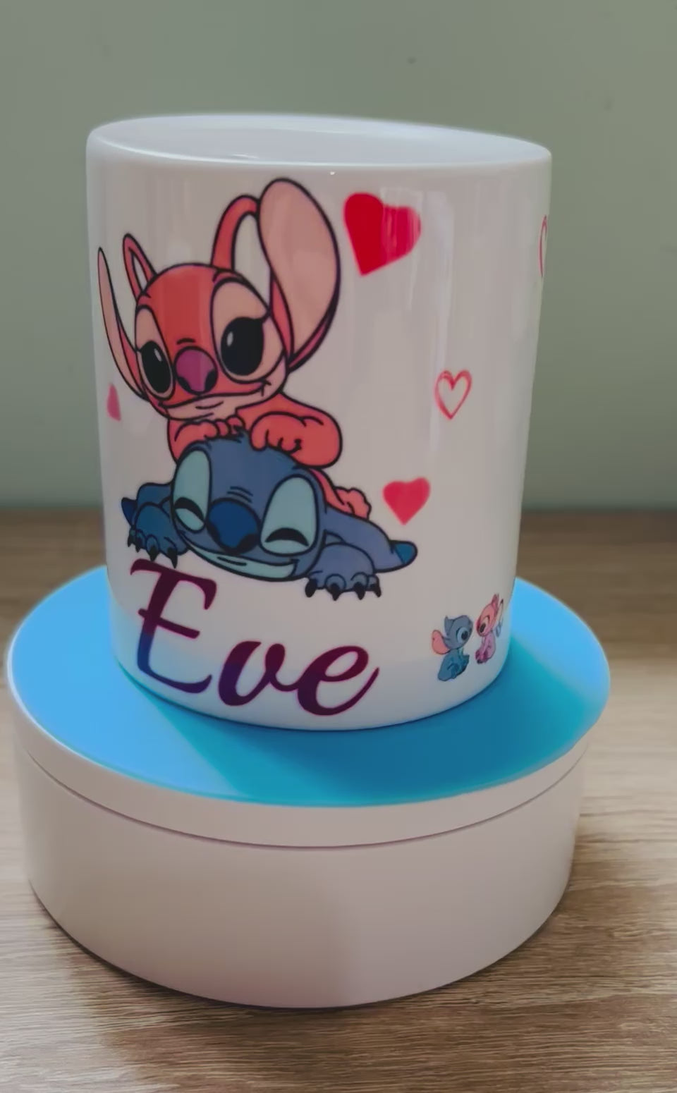 Stitch & Angel Design Personalised Money Box, Piggy Bank, Birthday Gift, Baby gift, keepsake, Saving, bedroom/nursery decor, Ceramic