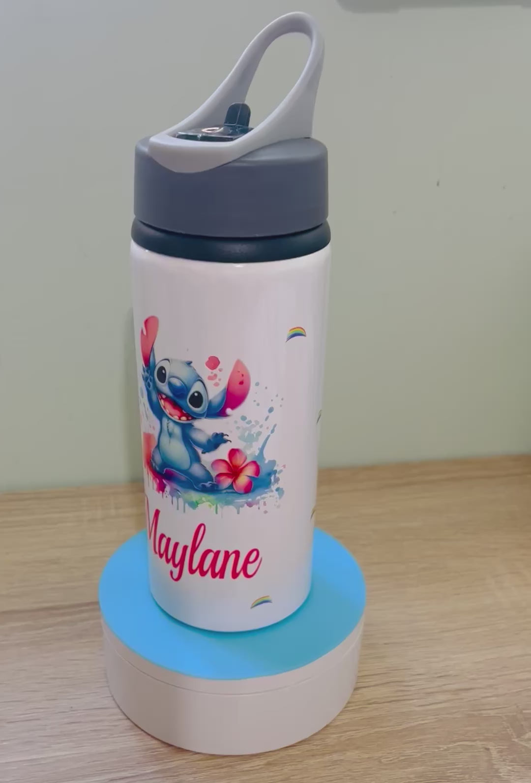 Stitch Themed Personalised 600ml Aluminium Water Bottles - made with your favourite characters! School Water Bottle, Summer Ready.