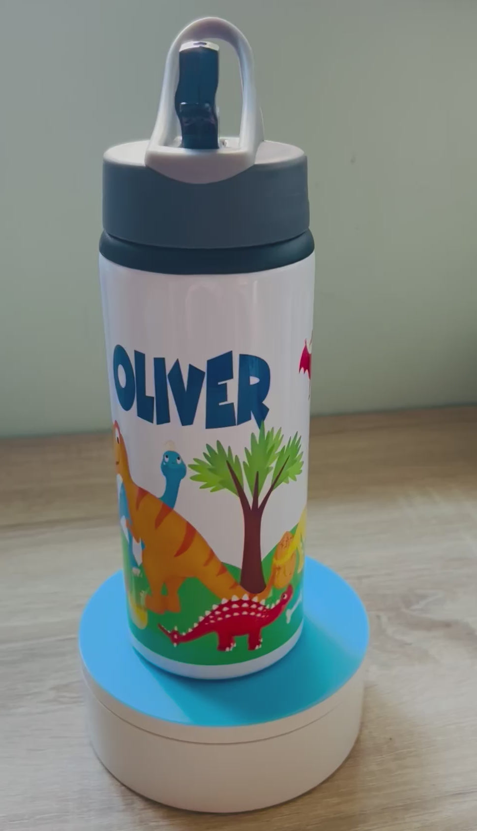Dinosaur Themed Personalised 600ml Aluminium Water Bottles - made with your favourite characters! School Water Bottle, Summer Ready.