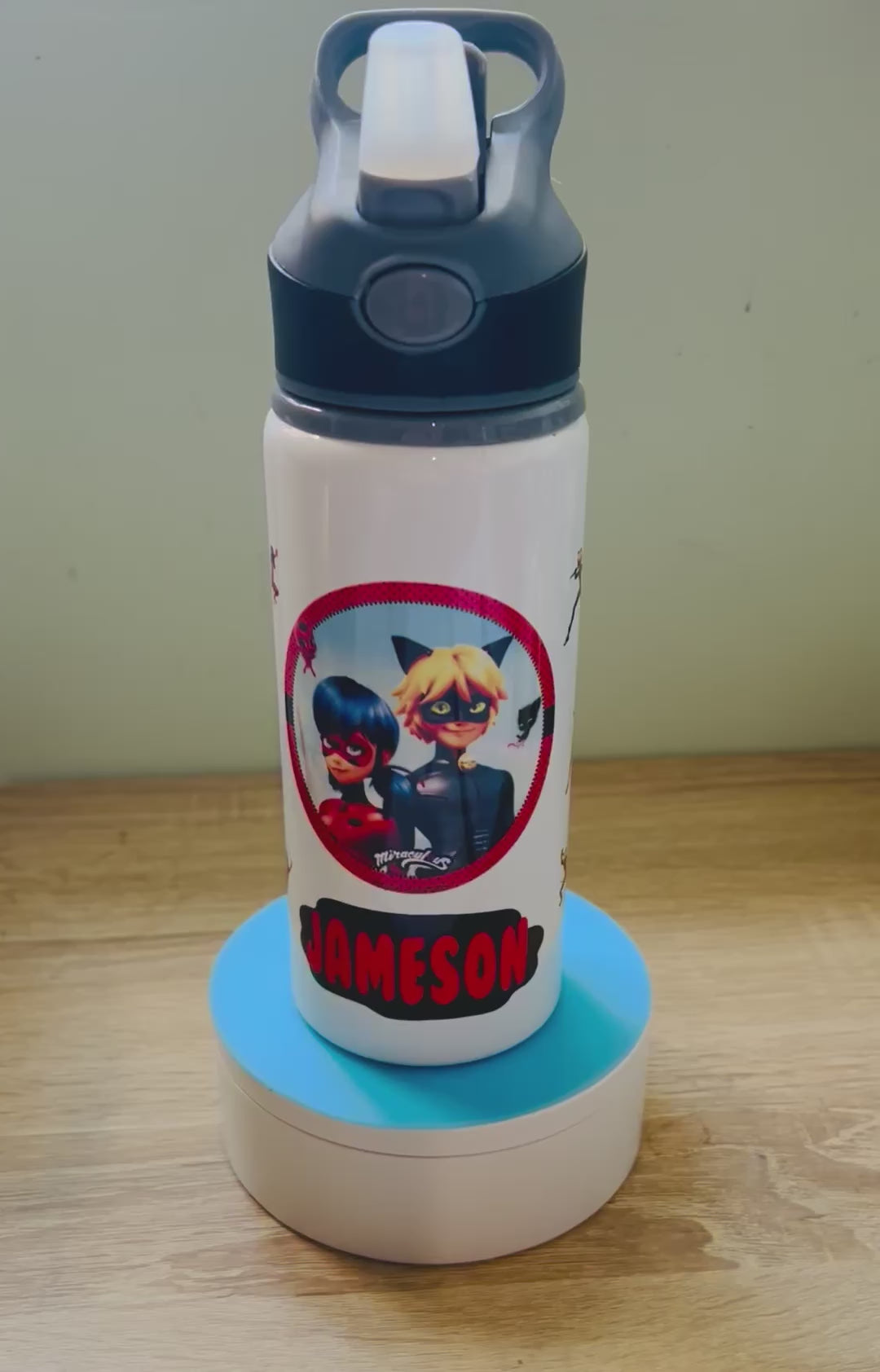 Character/Miraculous Themed Personalised 600ml Aluminium Water Bottles - made with your favourite characters! School Water Bottle, Summer Ready.
