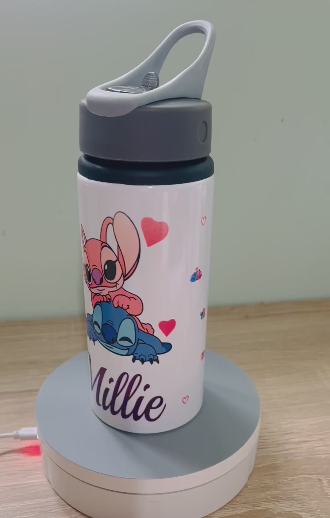 Stitch & Angel Themed Personalised 600ml Aluminium Water Bottles - made with your favourite characters! School Water Bottle, Summer Ready.