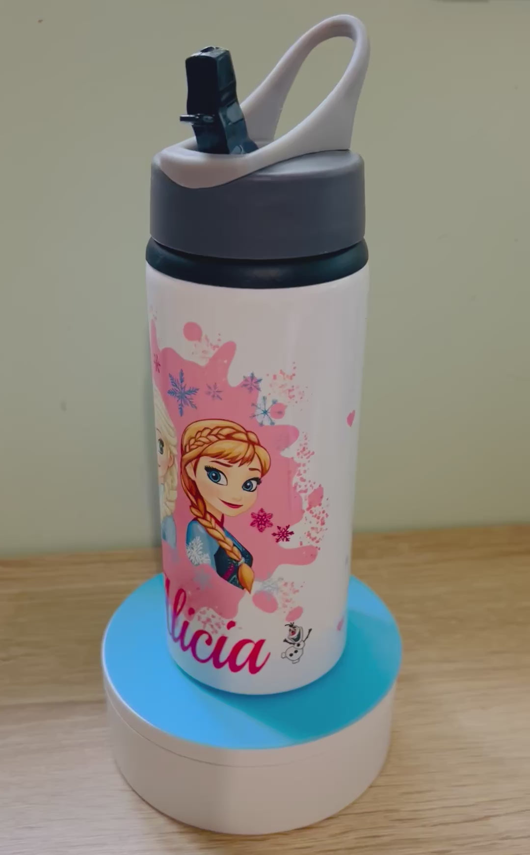 Princess/Frozen Themed Personalised 600ml Aluminium Water Bottles - made with your favourite characters! School Water Bottle, Summer Ready.