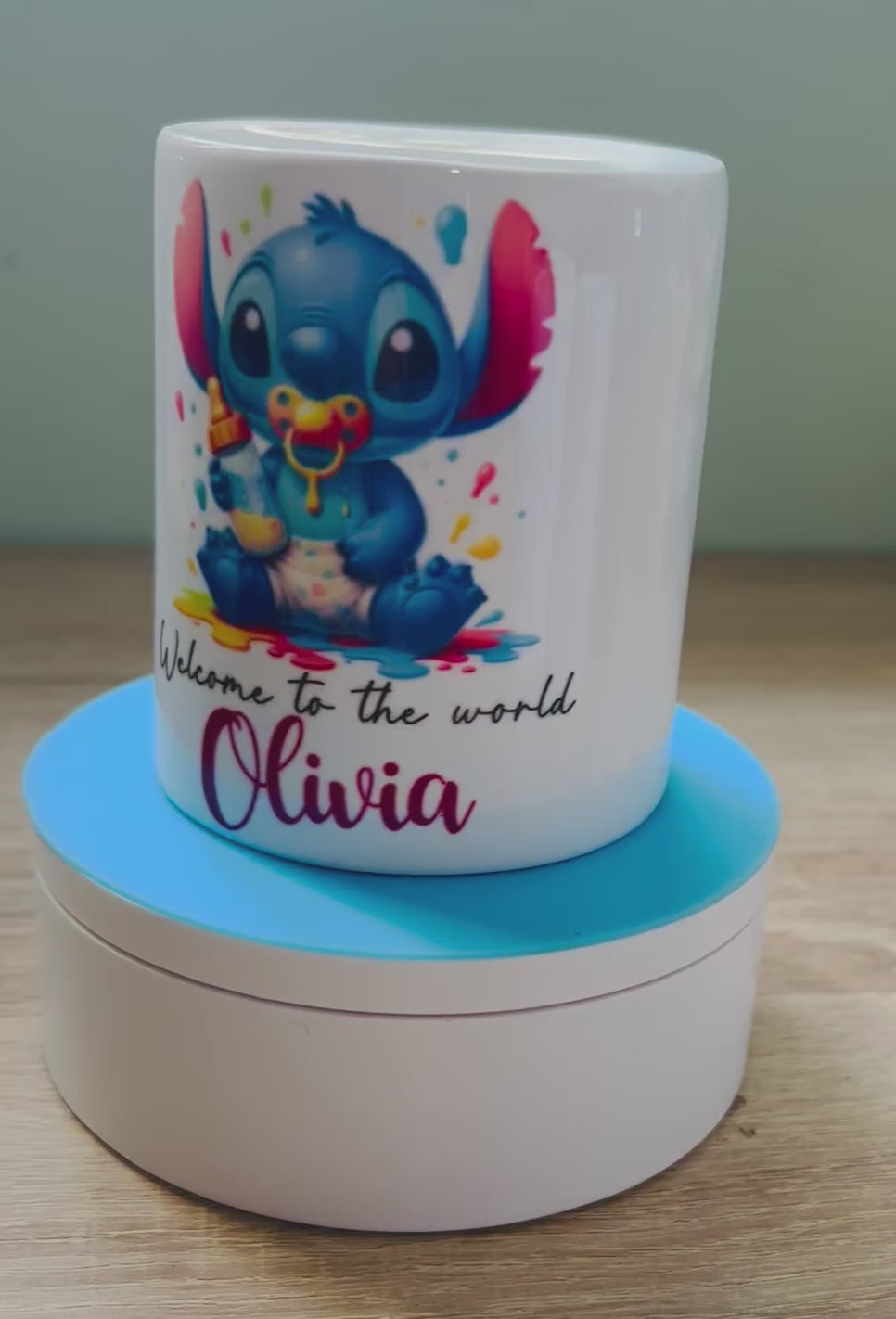 Baby Stitch Design Personalised Money Box, Piggy Bank, Birthday Gift, Baby gift, keepsake, Saving, bedroom/nursery decor, Ceramic