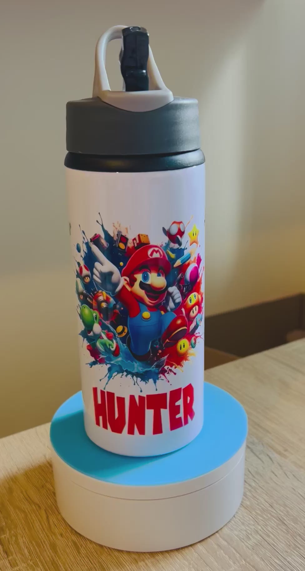 Character/Super Mario Themed Personalised 600ml Aluminium Water Bottles - made with your favourite characters! School Water Bottle, Summer Ready.