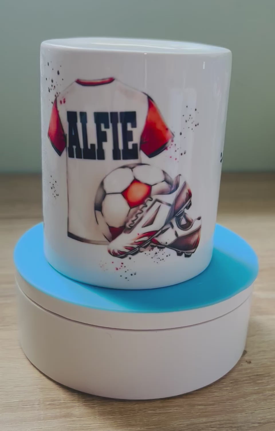 Football Design Personalised Money Box, Piggy Bank, Birthday Gift, Baby gift, keepsake, Saving, bedroom/nursery decor, Ceramic