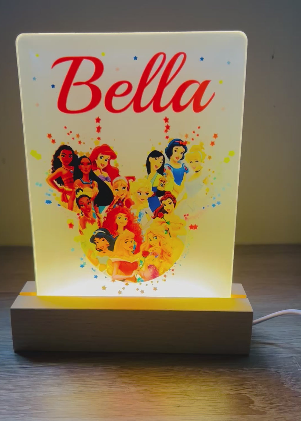 Princess Themed Sub LED Night Light - Comes Fully Personalised. Unique Gift Idea.  Perfect for Bedroom. Christmas/Birthday Gift.