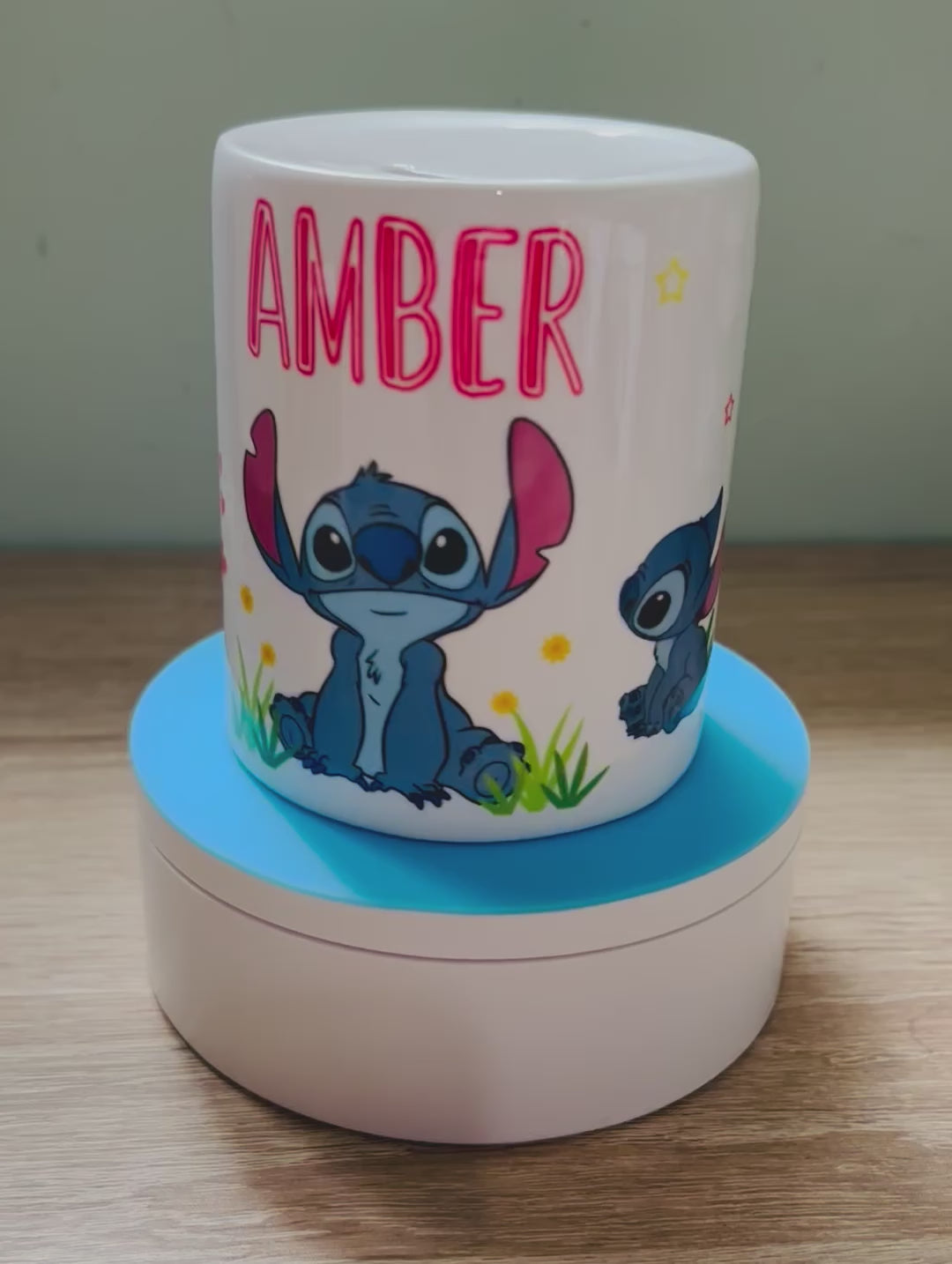 Stitch Design Personalised Money Box, Piggy Bank, Birthday Gift, Baby gift, keepsake, Saving, bedroom/nursery decor, Ceramic