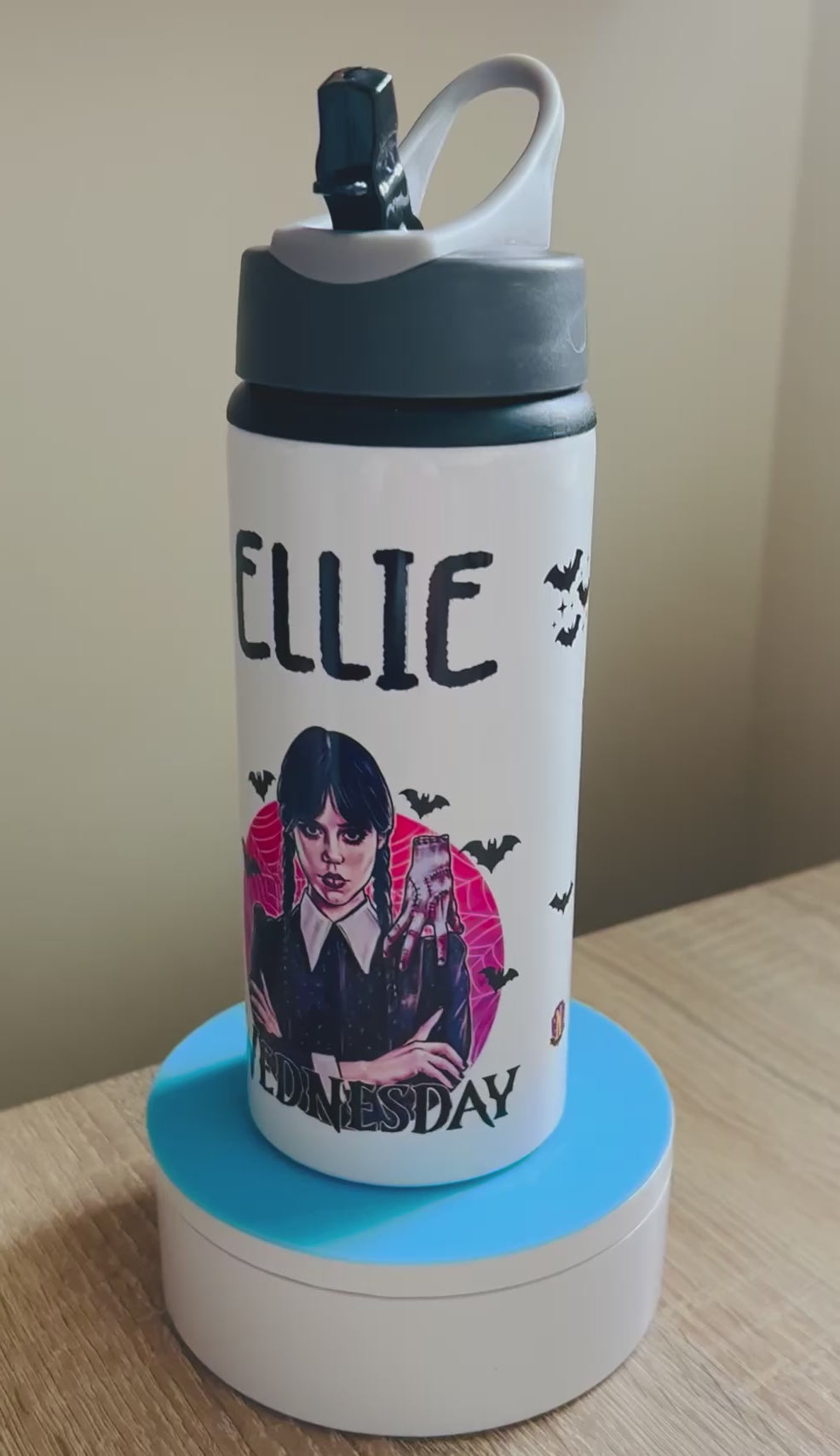 Character/Wednesday Themed Personalised 600ml Aluminium Water Bottles - made with your favourite characters! School Water Bottle, Summer Ready.