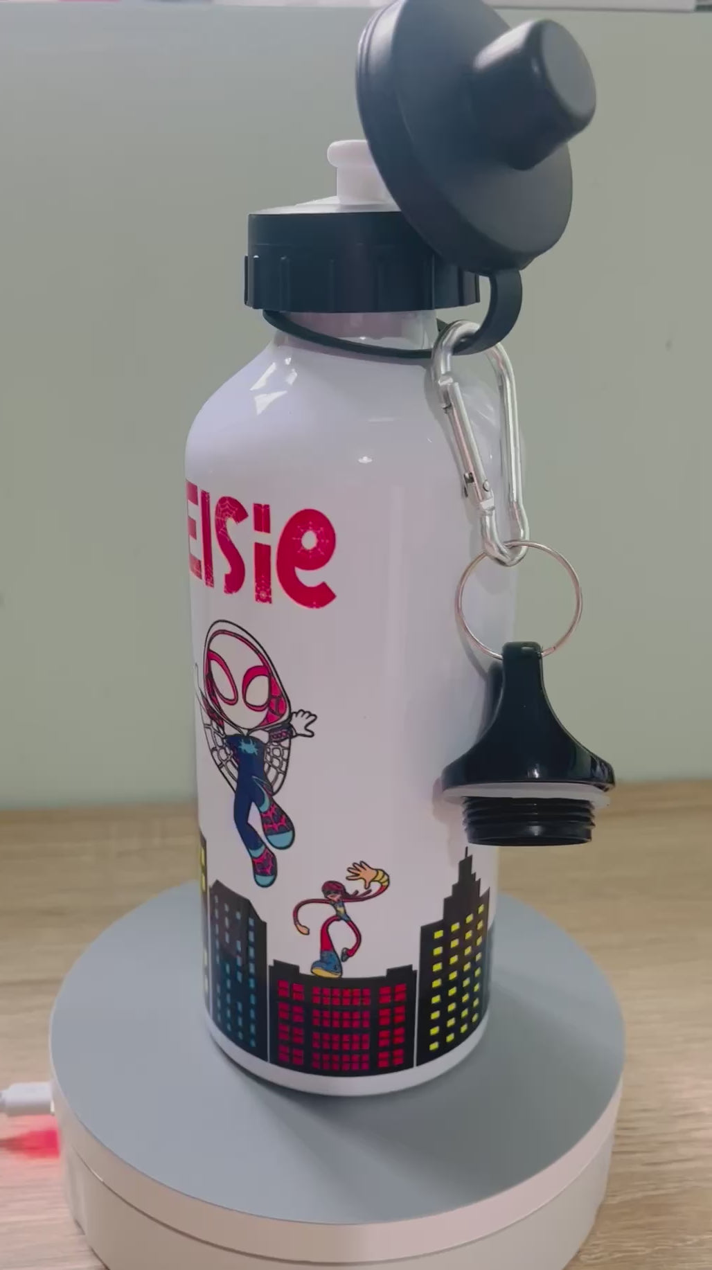 Ghost Spidey Themed Personalised 600ml Aluminium Water Bottles - made with your favourite characters! School Water Bottle, Summer Ready.