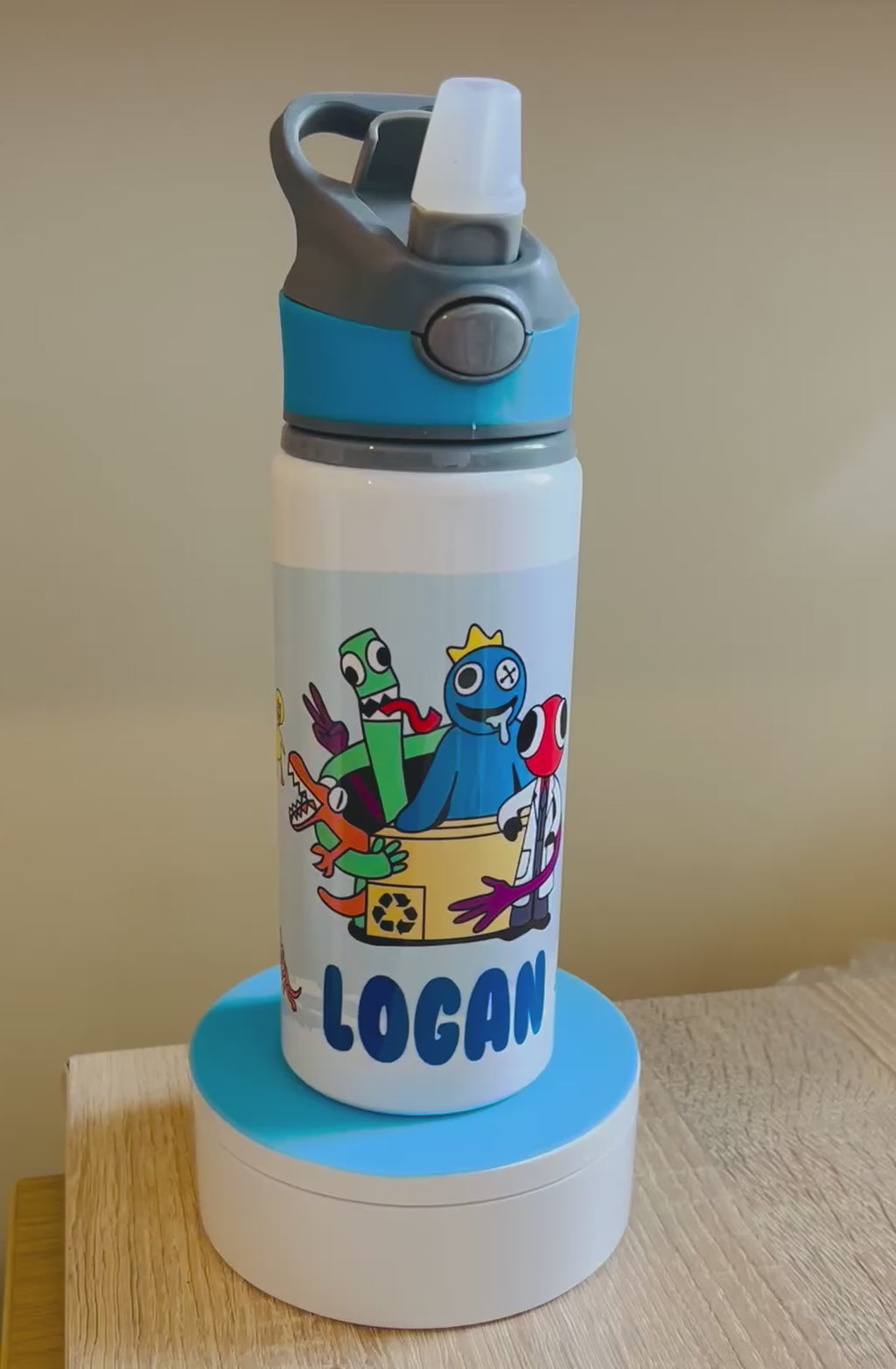Character/Rainbow Friends Themed Personalised 600ml Aluminium Water Bottles - made with your favourite characters! School Water Bottle, Summer Ready.