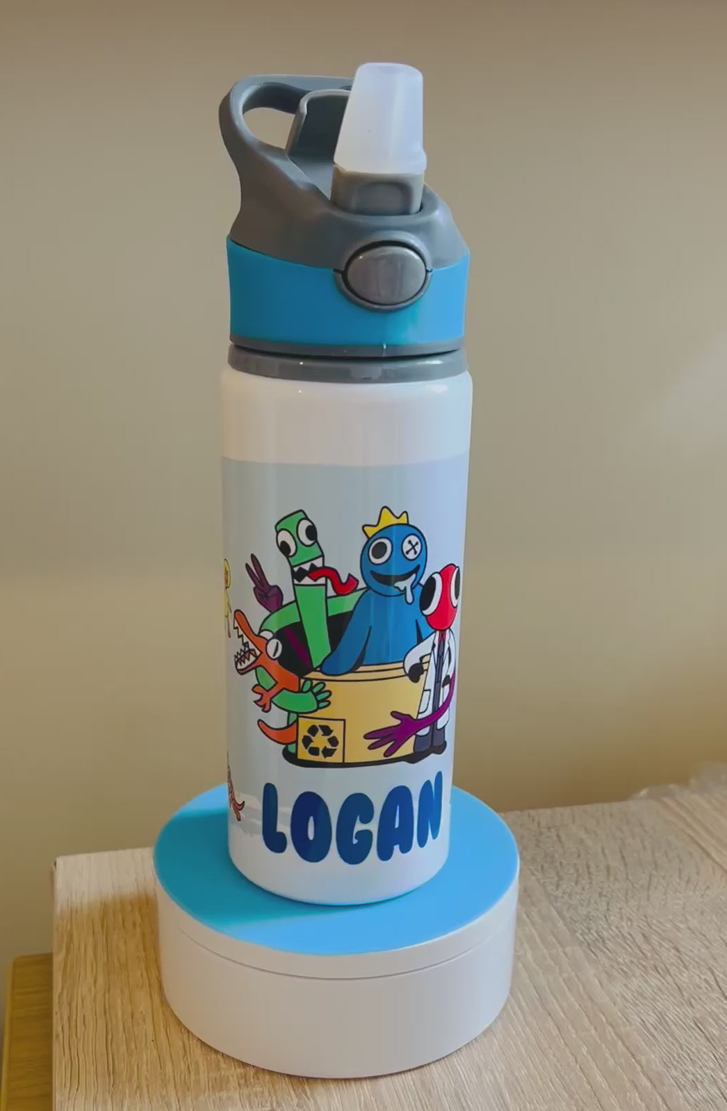 Character/Rainbow Friends Themed Personalised 600ml Aluminium Water Bottles - made with your favourite characters! School Water Bottle, Summer Ready.