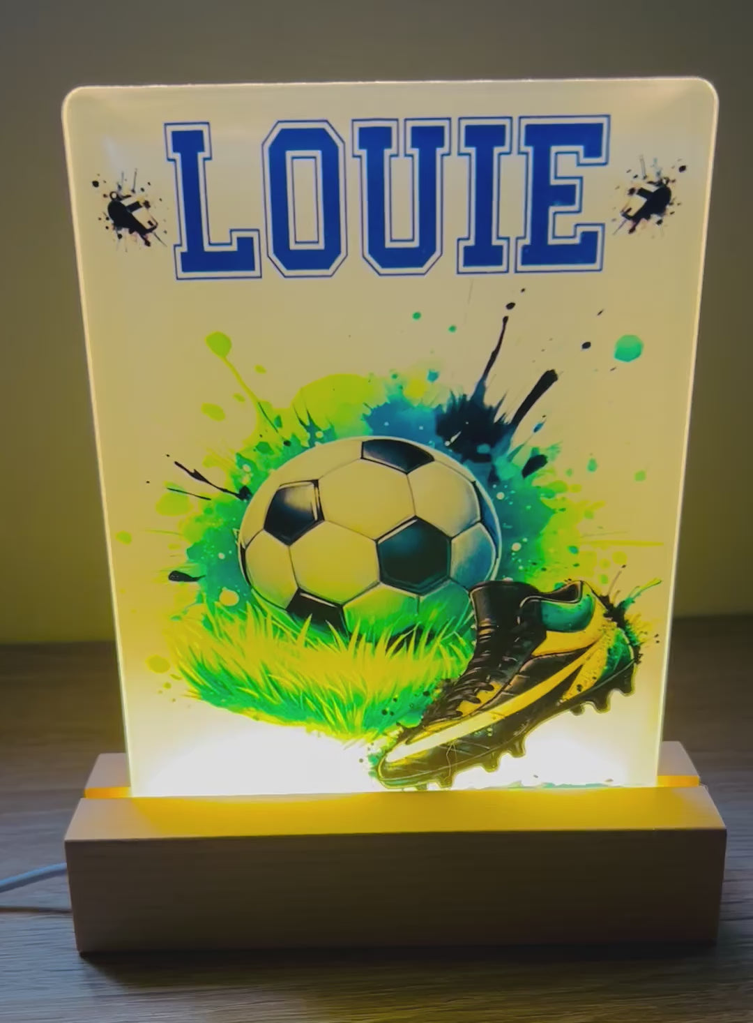 Football Themed Sub LED Night Light - Comes Fully Personalised. Unique Gift Idea.  Perfect for Bedroom. Christmas/Birthday Gift.
