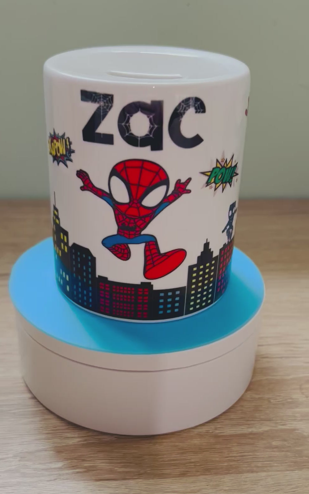 Spidey & Friends Design Personalised Money Box, Piggy Bank, Birthday Gift, Baby gift, keepsake, Saving, bedroom/nursery decor, Ceramic