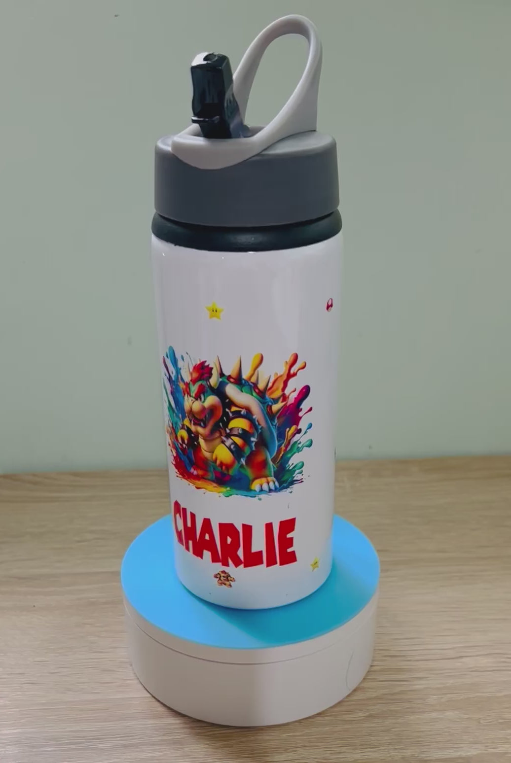 Character/Bowser Themed Personalised 600ml Aluminium Water Bottles - made with your favourite characters! School Water Bottle, Summer Ready.