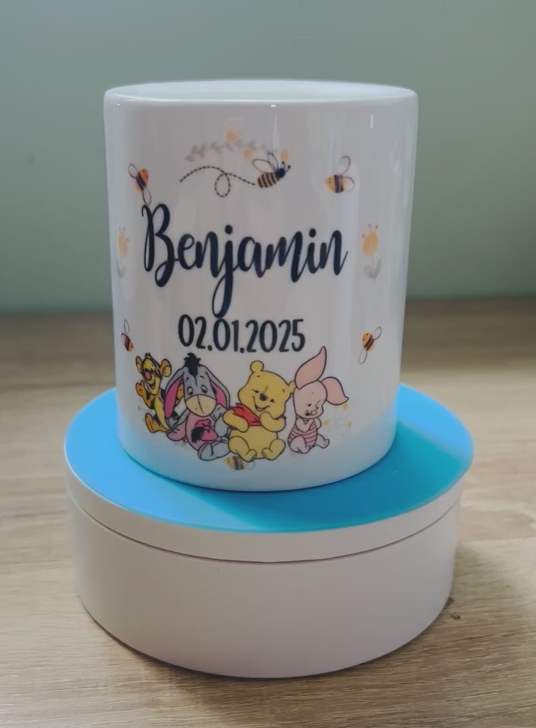 Winnie the Pooh Design Personalised Money Box, Piggy Bank, Birthday Gift, Baby gift, keepsake, Saving, bedroom/nursery decor, Ceramic