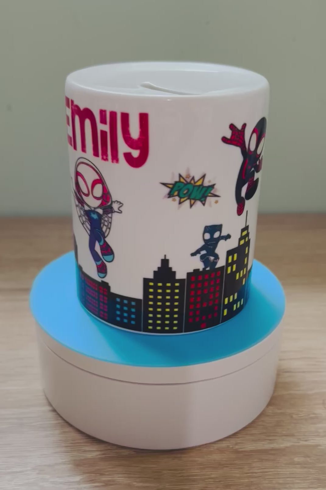 Ghost Spidey Design Personalised Money Box, Piggy Bank, Birthday Gift, Baby gift, keepsake, Saving, bedroom/nursery decor, Ceramic