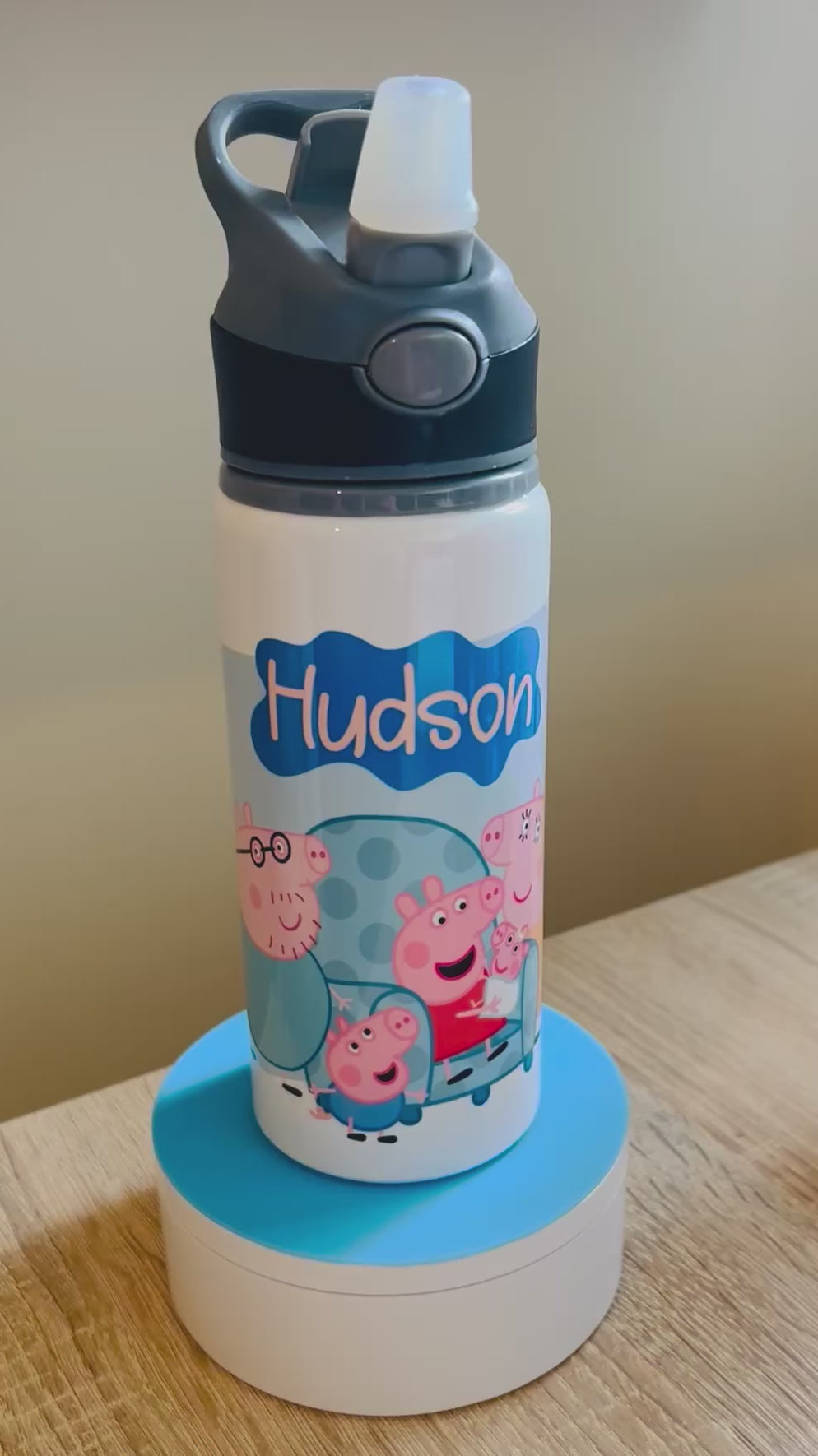 Character/Pig Themed Personalised 600ml Aluminium Water Bottles - made with your favourite characters! School Water Bottle, Summer Ready.
