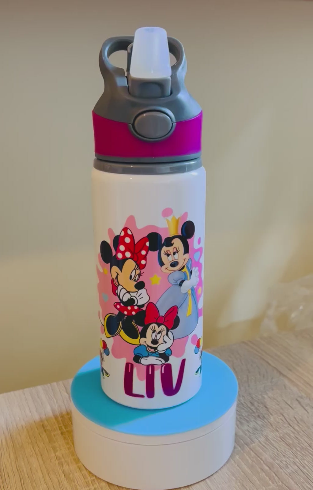 Character/Minnie Mouse Themed Personalised 600ml Aluminium Water Bottles - made with your favourite characters! School Water Bottle, Summer Ready.