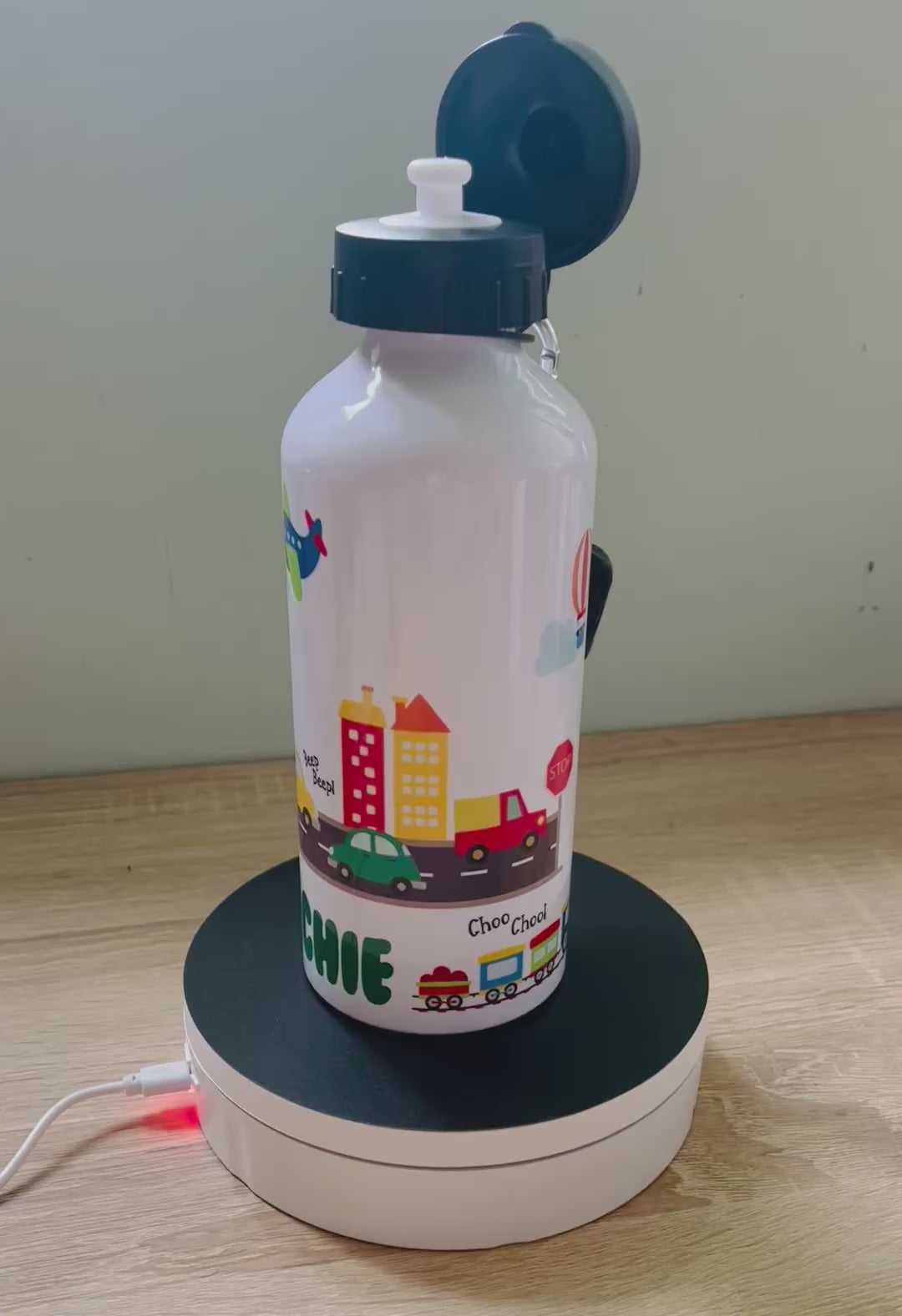 Transport Themed Personalised 600ml Aluminium Water Bottles - made with your favourite characters! School Water Bottle, Summer Ready.