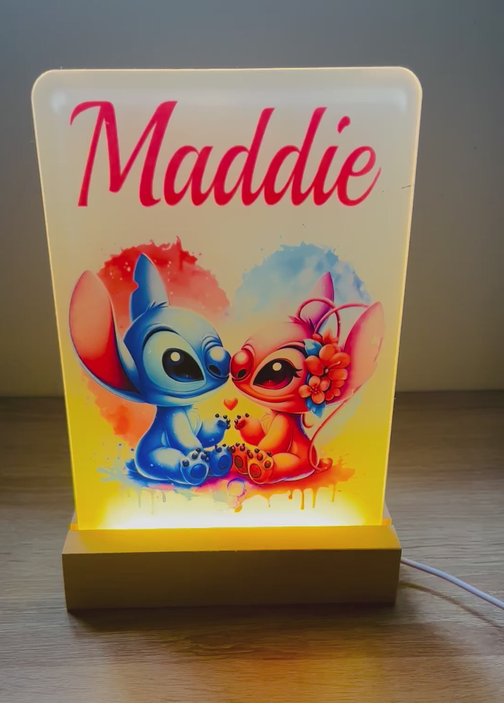 Stitch & Angel Themed Sub LED Night Light - Comes Fully Personalised. Unique Gift Idea.  Perfect for Bedroom. Christmas/Birthday Gift.