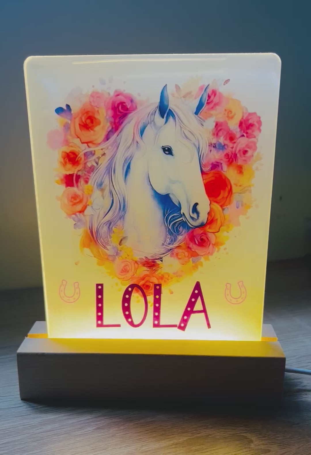 Horse Themed Sub LED Night Light - Comes Fully Personalised. Unique Gift Idea.  Perfect for Bedroom. Christmas/Birthday Gift.