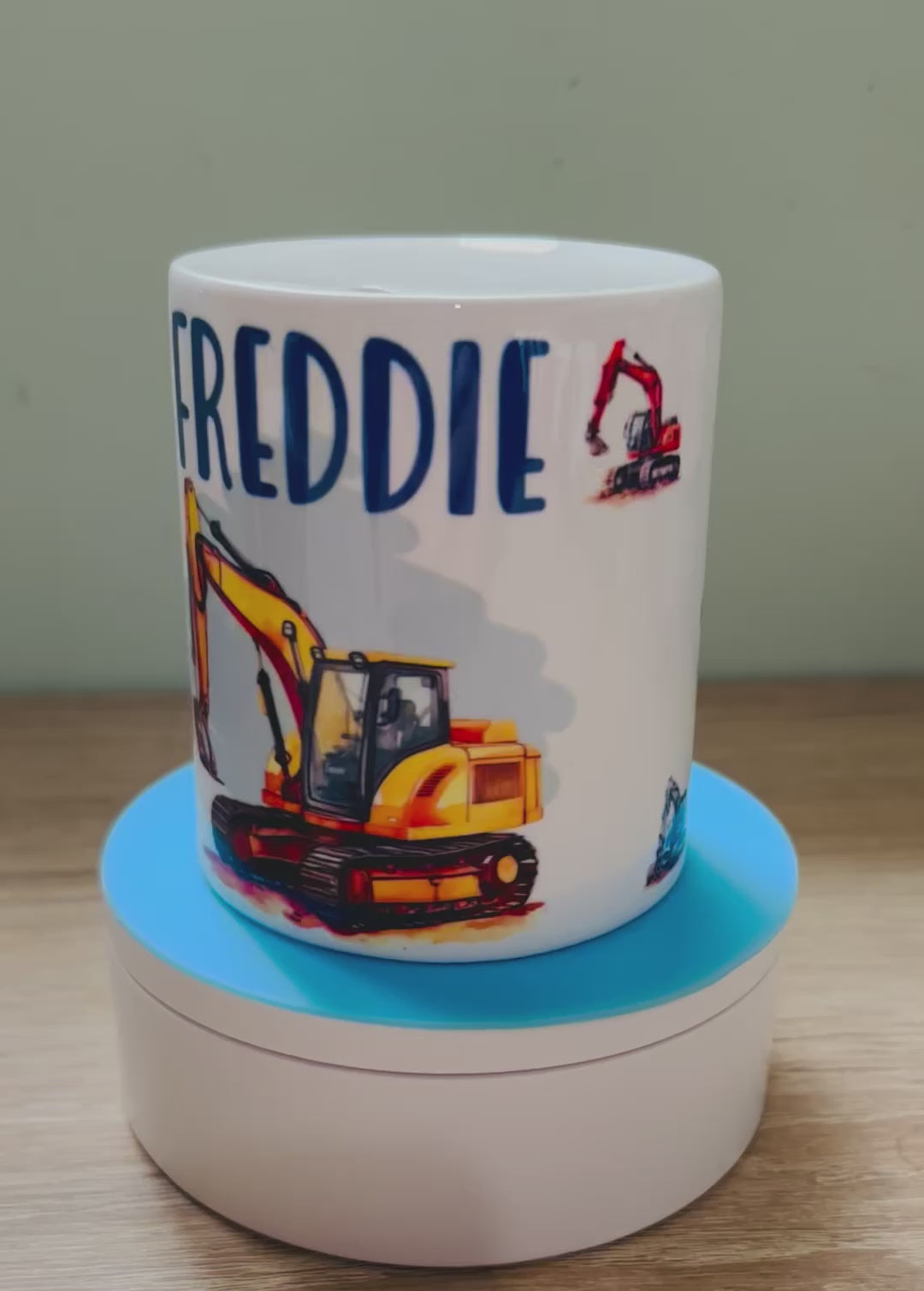 Digger Design Personalised Money Box, Piggy Bank, Birthday Gift, Baby gift, keepsake, Saving, bedroom/nursery decor, Ceramic