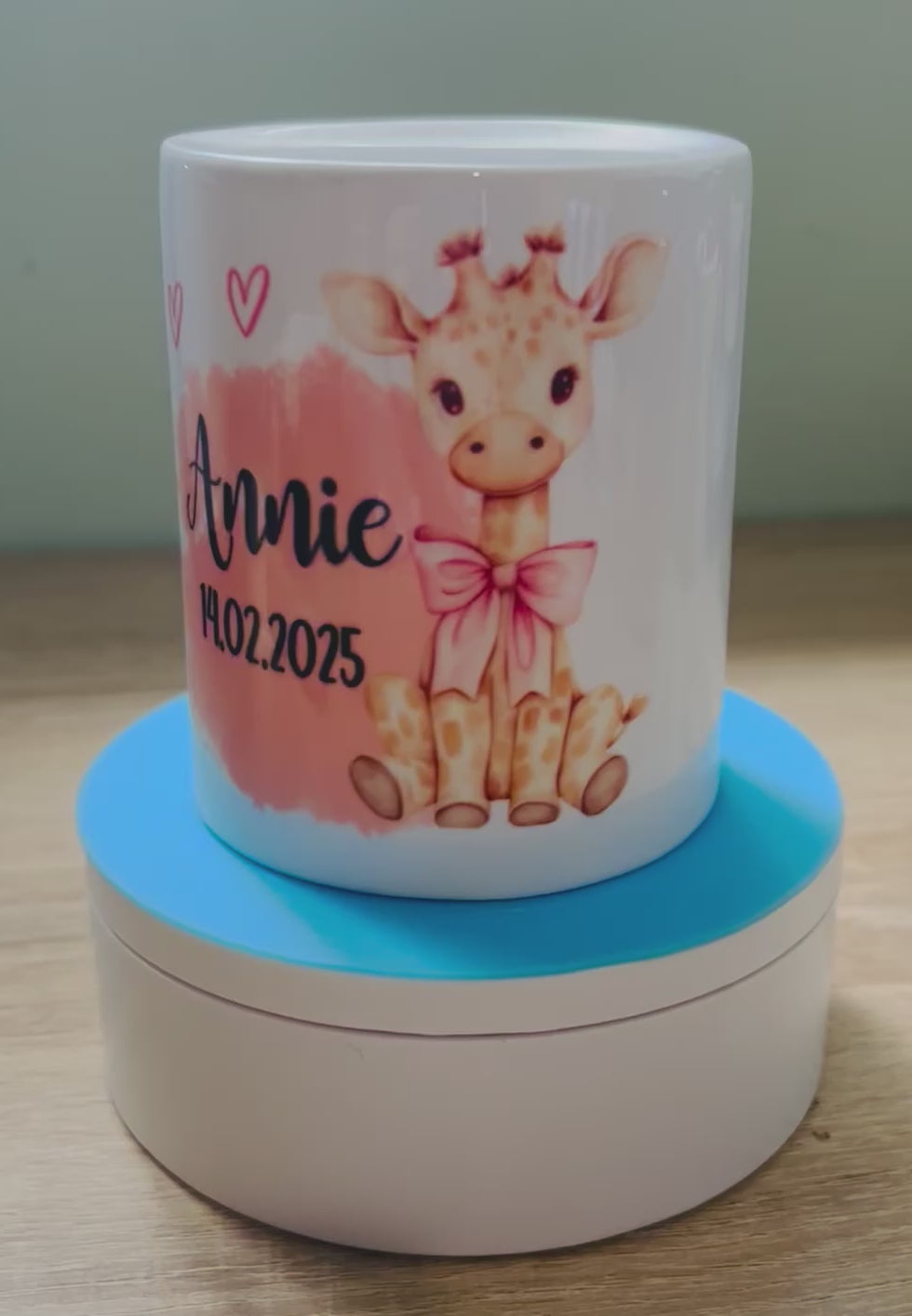 Giraffe Design Personalised Money Box, Piggy Bank, Birthday Gift, Baby gift, keepsake, Saving, bedroom/nursery decor, Ceramic